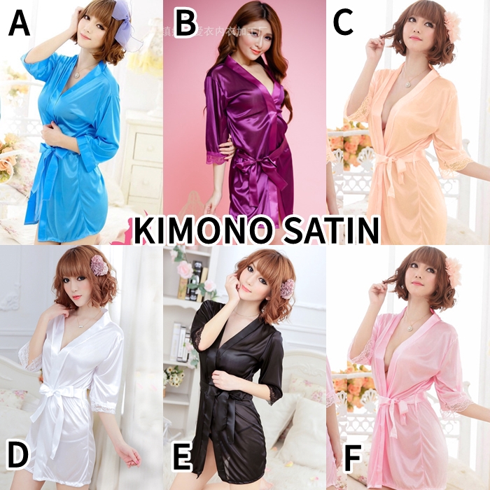 Kimono Lingerie dan Kimono 2in1 G-String Sexy Motif Polos Baju Tidur