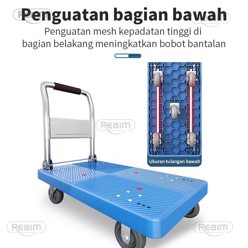 Reaim Handtruck 90x60cm 500 kg Troli Barang Lipat Hand Truck  Folding Cart Silent Wheel 300 Kg Troli Angkut Handtruck besi