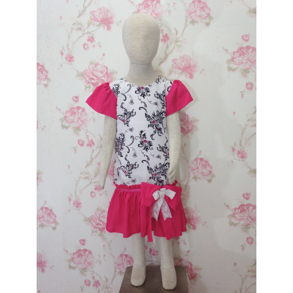 BAJU DRESS BATIK WARNA FANTA PUTIH ANAK PEREMPUAN LENGAN PENDEK