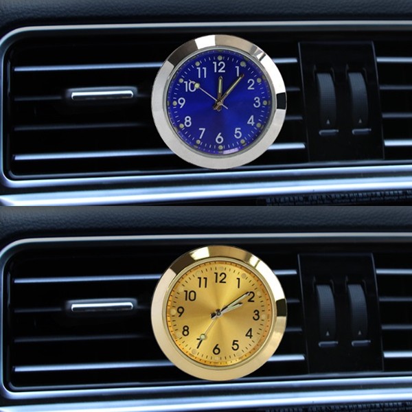 Jam Analog Premium Jepit AC Mobil Warna Gold dan Biru Glow In The Dark