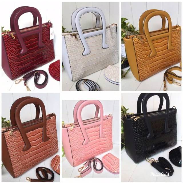 TAS AIGNER CROCO BAHAN CROCO KILAP FREE POUCH UK 30 × 25