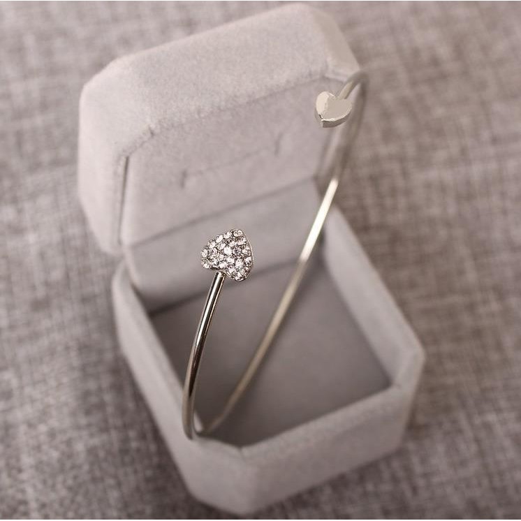 MURMURE.ID | GELANG OPEN CUT BANGLE MOTIF LOVE HATI KRISTAL BRACELET KOREA JW003-1