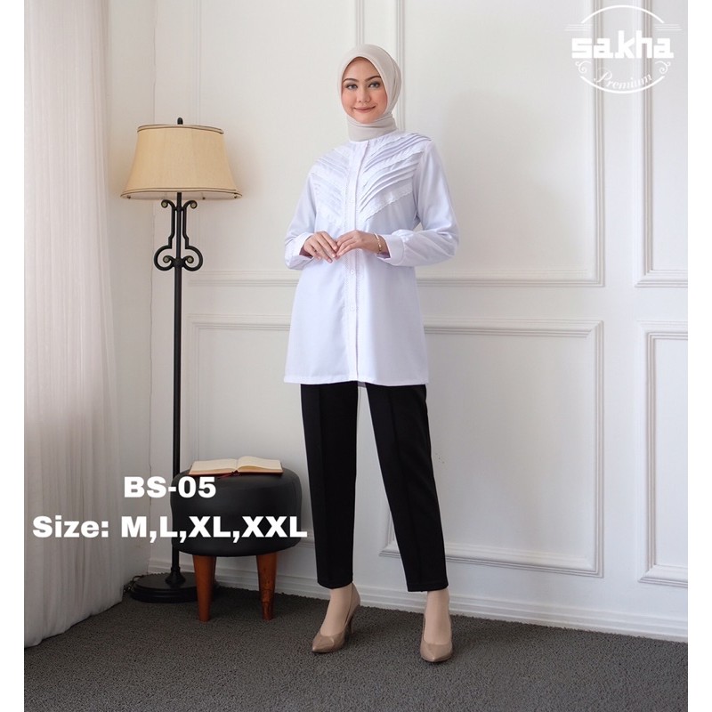 Sakha - BS 05 Pakaian Wanita Blouse Atasan Putih Wanita Kerja Casual Fashion Muslim Baju Putih Terlaris PNS