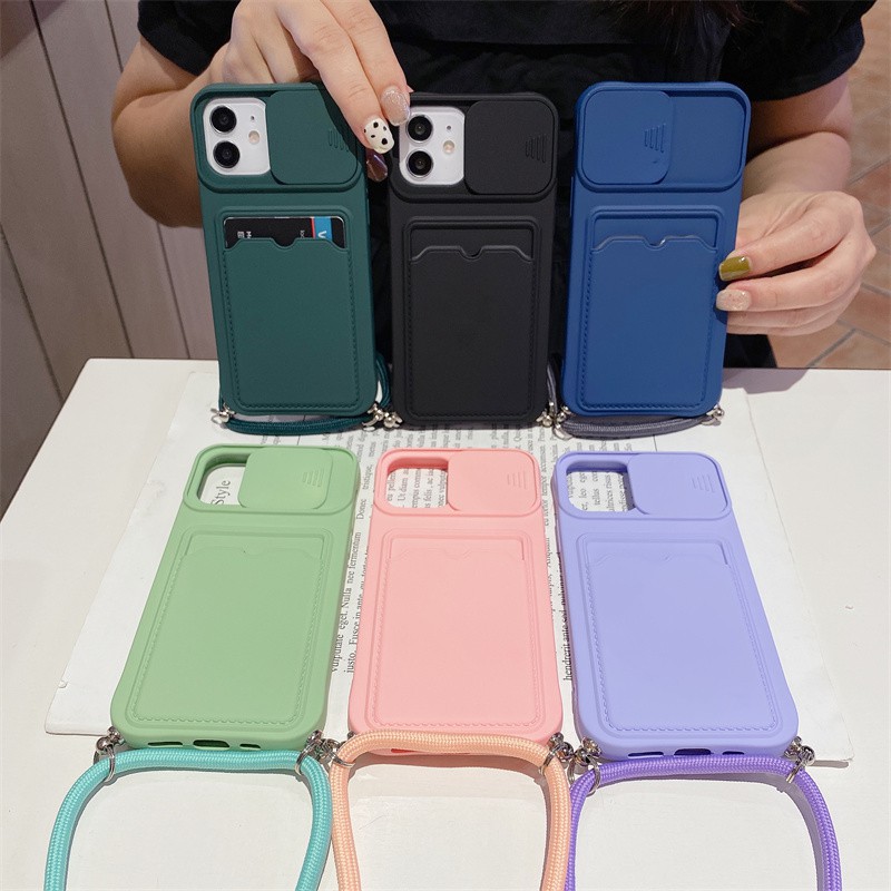 Soft Case Pelindung Lensa Anti Jatuh Dengan Holder Kartu Untuk Iphone 12pro Max X Xs Max Xr 6 7 8 Se2020 6plus 7plus 8plus