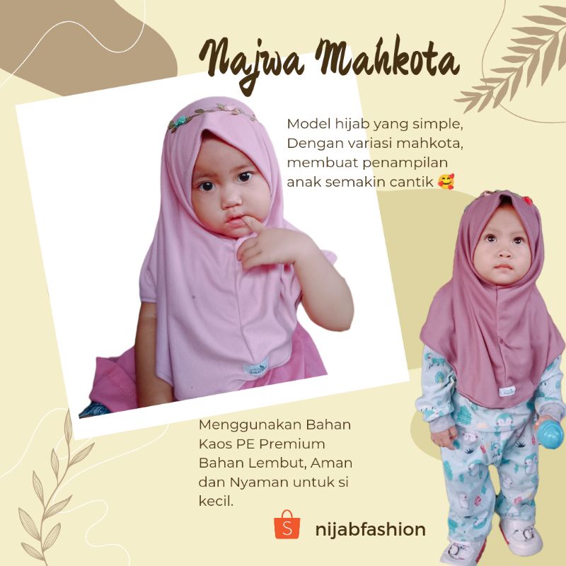Jilbab Instan mahkota Najwa Size Baby 0-2thn ✓ Khimar Non Pad ✓ Non Tali ✓ Hijab Kaos Simple ✓ flowe