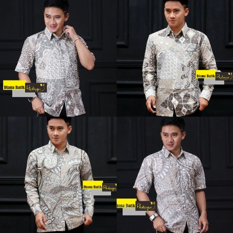 Kemeja Batik Lengan Panjang Pendek Warna Putih Terbaru Bahana Katun Halus M L XL