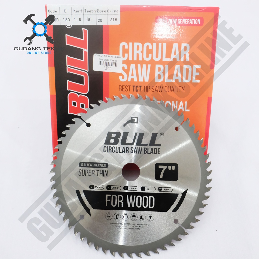 Mata Pisau Kayu Circular Saw BULL 7&quot; 24T 40T 60T - Mata Gergaji Circle 7 Inch 24T 40T60T - Circular Saw Blade