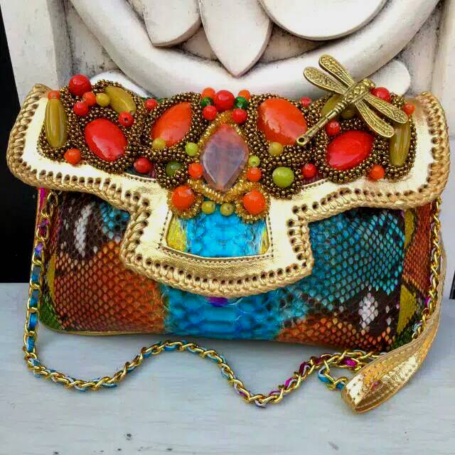 Clutch pesta bahan kulit ular python asli/tas pesta