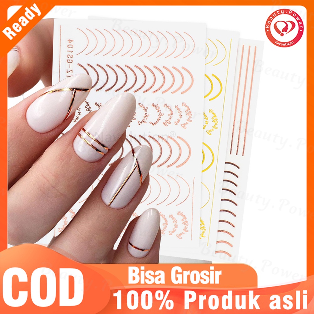 Stiker Kuku 3d Bentuk Bulan Sabit Warna Rose Gold Untuk Nail Art Diy