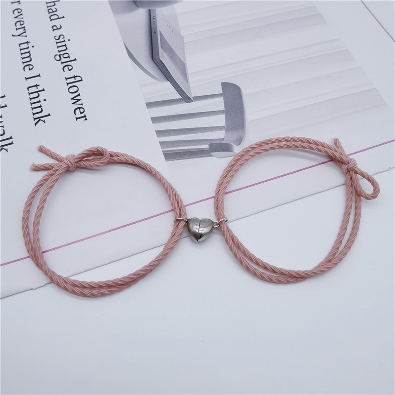 OSM JKT G5277 (2PCS) Gelang Couple Magnet Love / Gelang Couple Pria Wanita / Gelang Fashion Korea / Gelang Love Hati (Sepasang)-Pink Pink