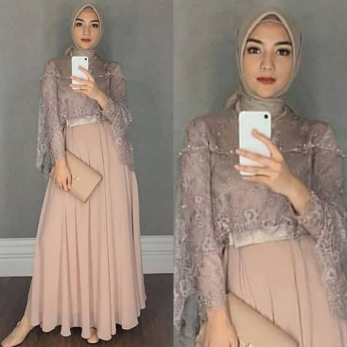 BAJU GAMIS WANITA TERBARU GAMIS PESTA BROKAT MOCCA
