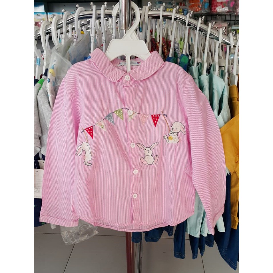 Kemeja Anak Perempuan Tangan Panjang Bunny Garis Import/Kemeja Anak Perempuan