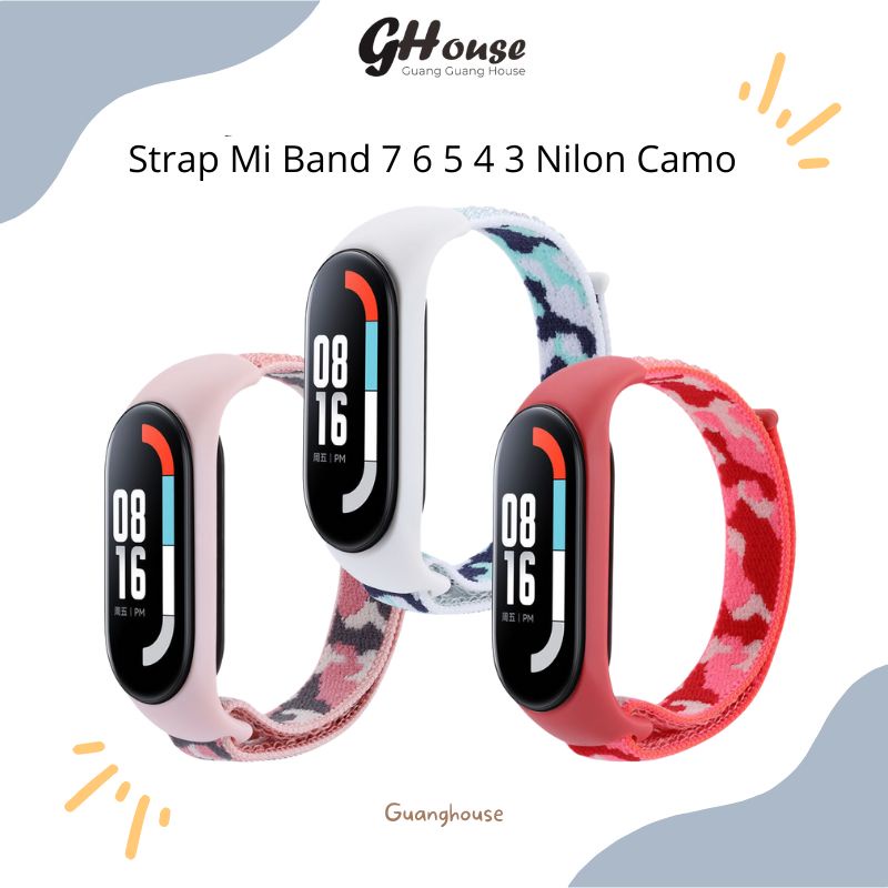 Strap Miband 7 6 5 4 3 Nilon Camo Tali Pengganti Xiaomi Mi band 7 6 5 4 3 Camo Nilon Color Pengikat Adjustable