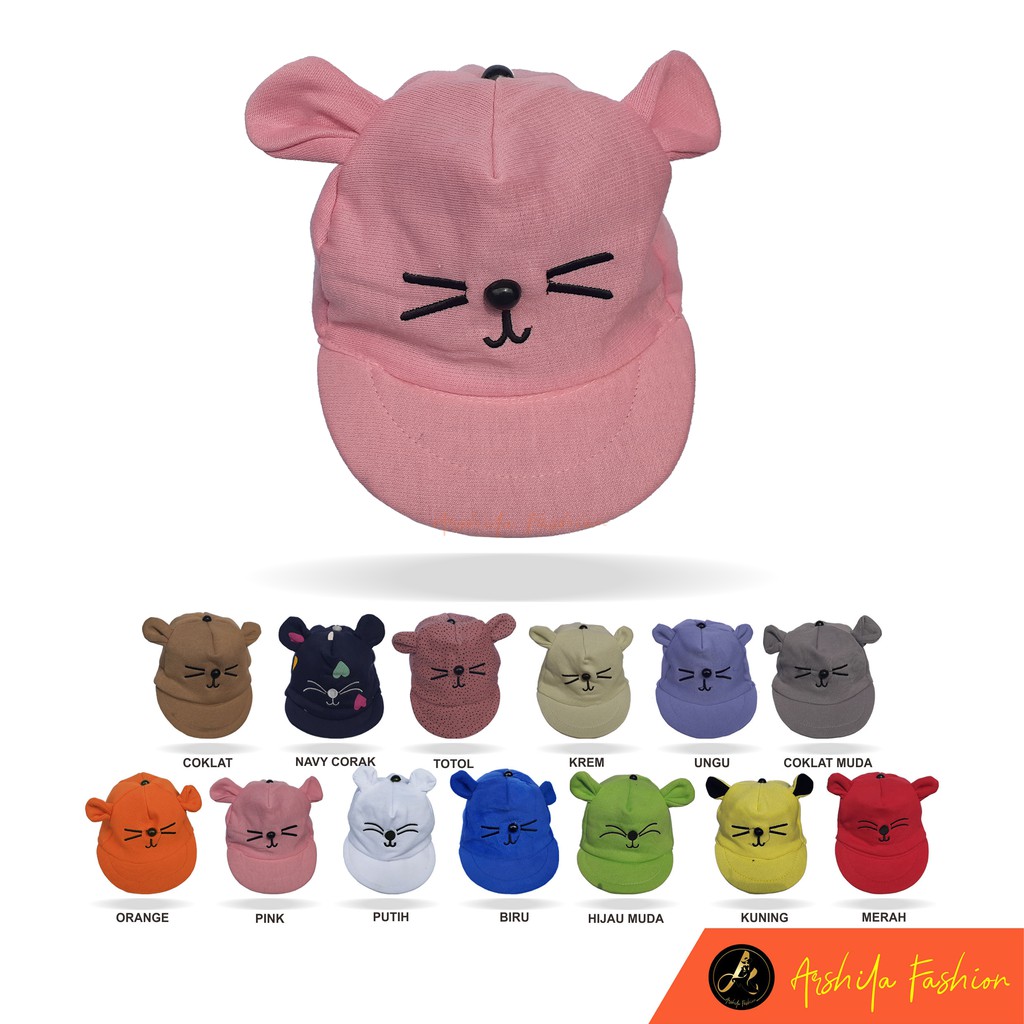 Topi Bayi Karakter Kucing / Topi Kucing Bayi /  Arshila_fashion-Pink