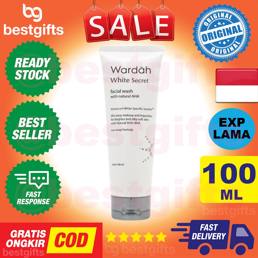 WARDAH WHITE SECRET FACIAL WASH WITH NATURAL AHA MENCERAHKAN MUKA MENGANGKAT SEL MATI WAJAH 100 ML