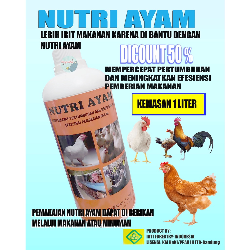 1 LITER - NUTRI AYAM Suplemen Hewan Ternak Mempercepat Pertumbuhan dan Meningkatkan Efisiensi Pakan - VITAMIN PENGGEMUK AYAM - OBAT PENGGEMUK AYAM