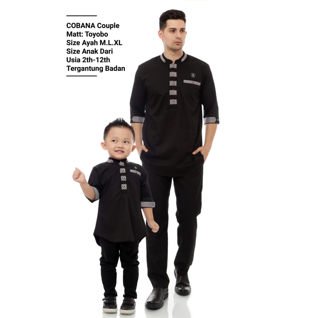 Alburaq28 - Koko Couple Ayah Dan Anak Warna HITAM Terlaris Bahan Toyobo Koko Kurta Muslim Pria