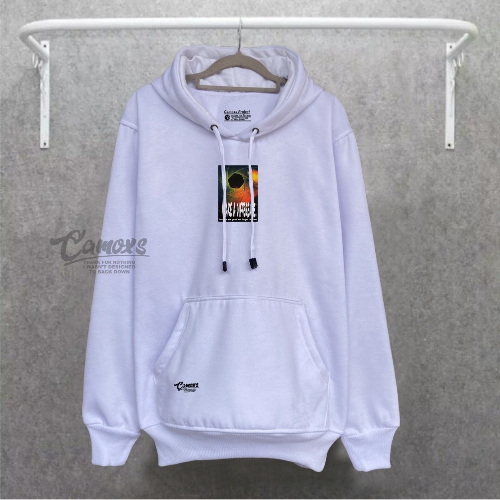 Hoodie Cowok Cewek Oversize Sweater Pria Original Camoxs Project Warna Putih Sablon List Make A Difference Terlaris Terbaru 2022 Bahan Cotton Flecee Tebal Premium High Quality