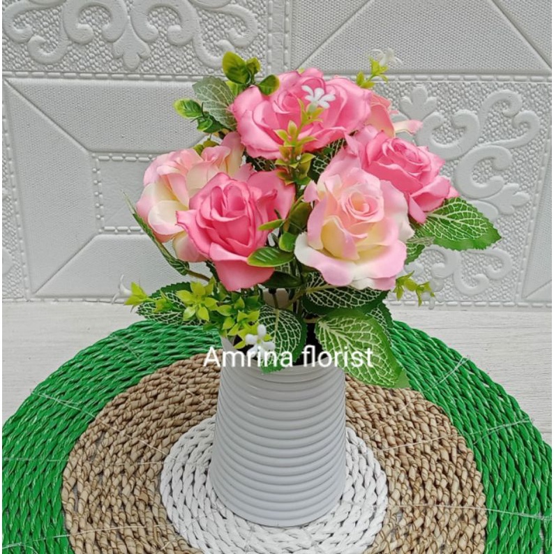 bunga mawar artificial pot ulir pendek//bunga mawar plastik