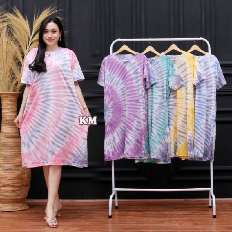 Daster Kaos Pelangi Polka Tiedye Bumil Adem Batik Pekalongan Termurah