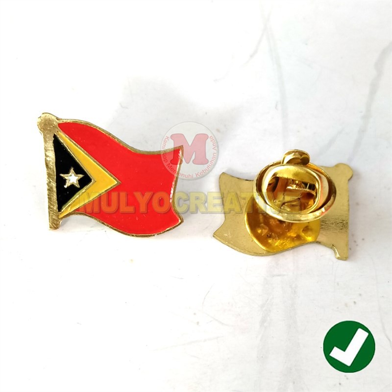 Flag Pin Timor Leste Pin Bendera Timor Leste Bahan Logam Kuningan