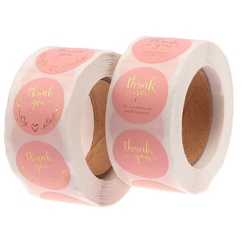 # Kaos T-Shirt Wanita Lengan Pendek Motif Print #500pcs Stiker Bundar Tulisan Thank You Warna Pink Untuk Segel