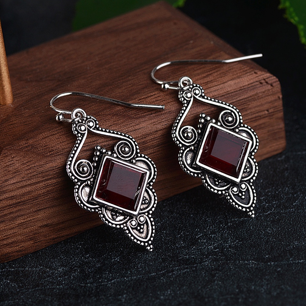 Hu Hu Hu Hu Hu Alat Bantu Pasang Kacamata♡ Anting Kait Gantung Wanita Desain Geometri Hias Ruby Imitasi Gaya Vintage Untuk Hadiah