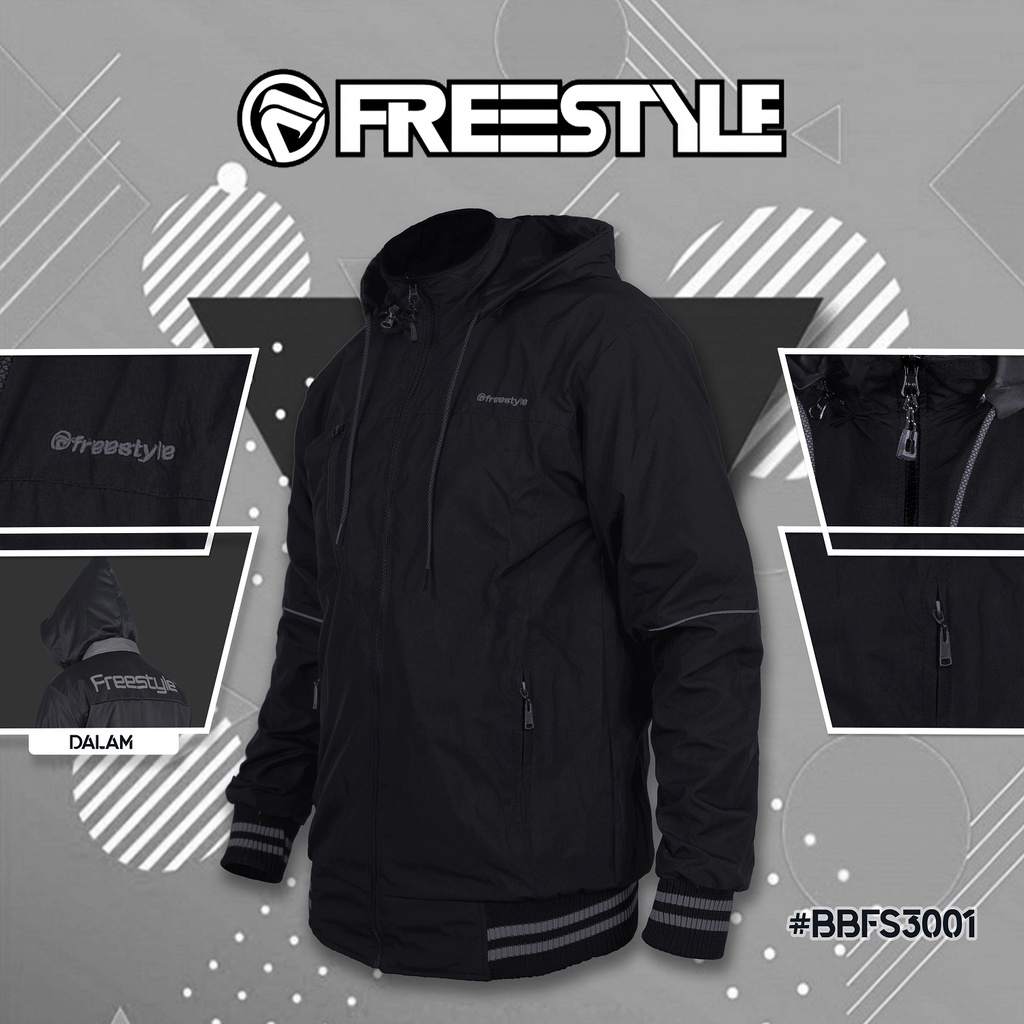Freestyle Jaket Pria Waterproof Anti Air Taslan Jaket Bolak Balik Outdoor Hiking Windproof  Size M - XXXXL-HITAM