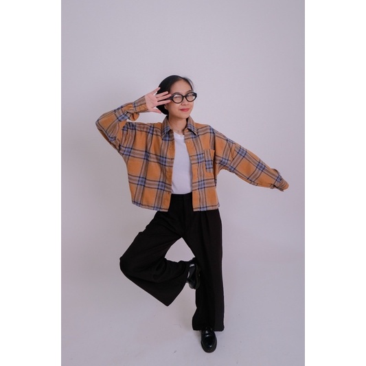 KEMEJA FLANEL WANITA OVERSIZE KIMBERLY FLANNEL LENGAN BALON JUMBO KOREAN STYLE