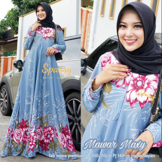 Mawar maxy gamis bunga mat wafel miera ld 100-114 busui friendly ori by spassy terbaru