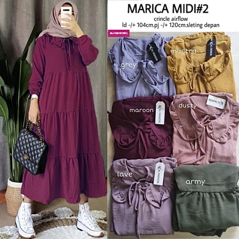 MARICA MIDI DRESS WANITA CRINKLE AIRFLOW / Dress Airflow/ Dress Wanita TERBARU/ Dress Lebaran