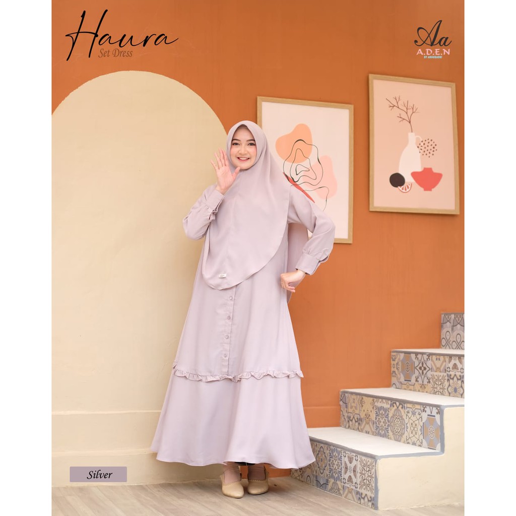Gamis Dress Set Syari Busui Crepe Haura Ori by Aden Hijab
