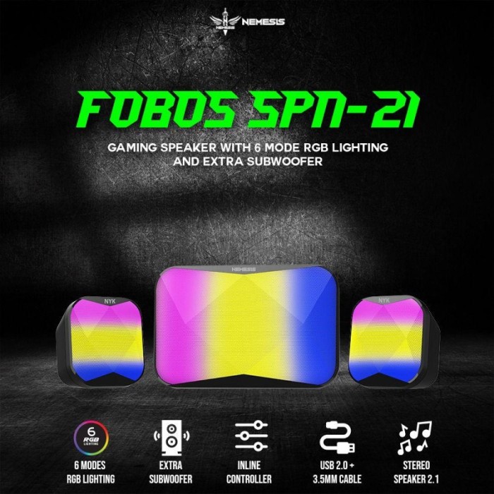 Speaker Gaming NYK Nemesis FOBOS SPN-21 Subwoofer 2.1 RGB