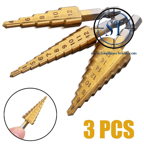 Mata Bor PAGODA TITANIUM 3 Set Lurus/Tangga Drill Bits Size Paket 4-12mm 4-20mm 3-12mm