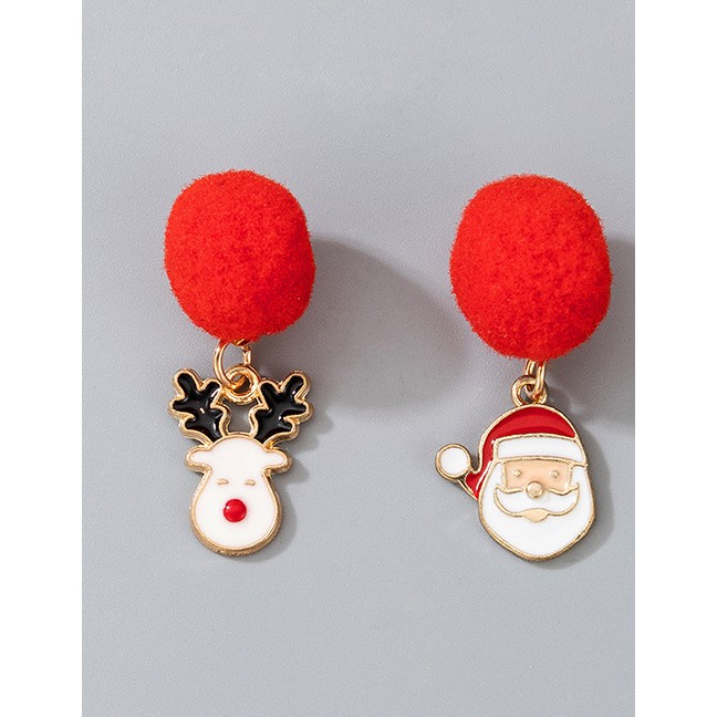 LRC Anting Tusuk Natal Fashion Old Man Head Christmas Candy Elk Bell Hair Ball Asymmetrical P75601