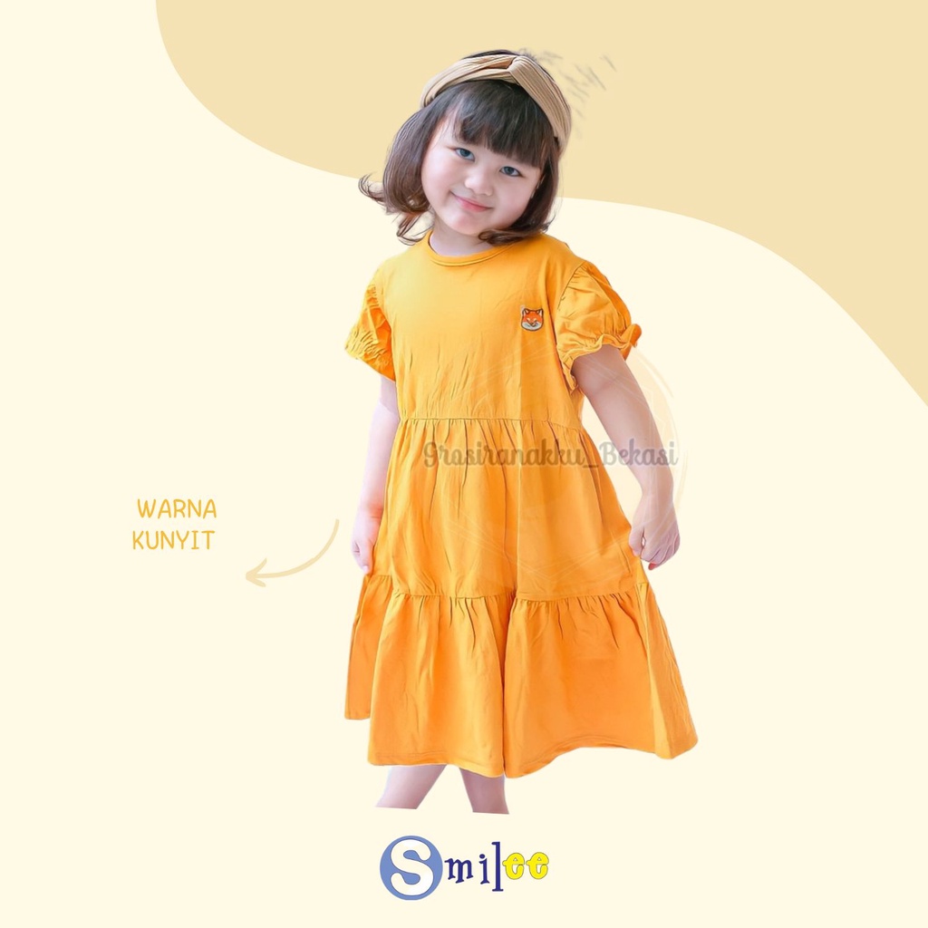 Dress Anak Smilee Molly Warna Kuning Kunyit Size 1-5Tahun