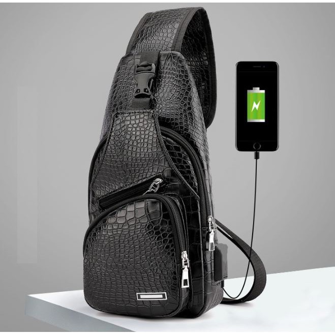 TAS BAHU PRIA USB COSTA TA041B5 KULIT HITAM CROCODILE MURAH BATAM FASHION KOREA ABG COWOK ORI