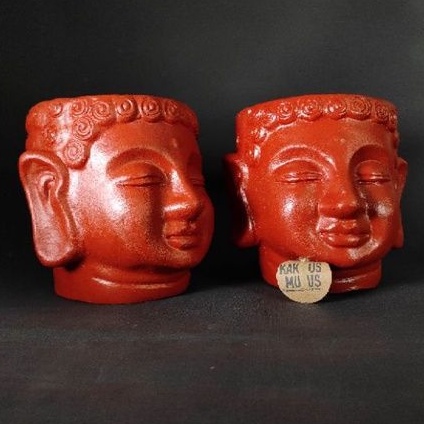 POT GERABAH TANAH LIAT BENTUK KEPALA BUDHA POT TERRACOTTA POT TERAKOTA POT TANAMAN HIAS COVER POT