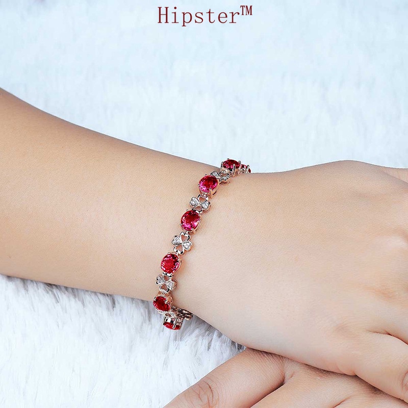 Hot Selling Classic Fashionable Rose Gold Pink Crystal Four-Leaf Clover Light Luxury Bracelet