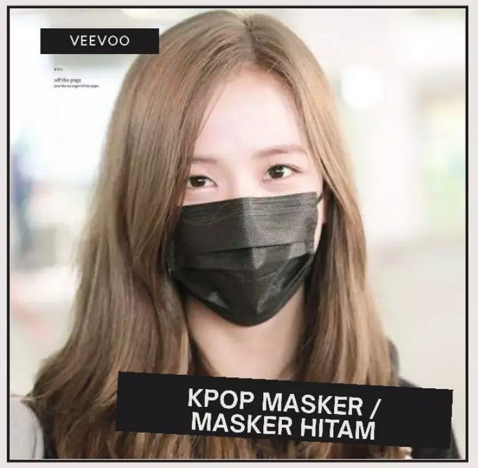 Mikusoo Masker KPOP Hitam Earloop Surgical Face Mask 3-Ply Fashion Korea 1 Box Isi 50 pcs