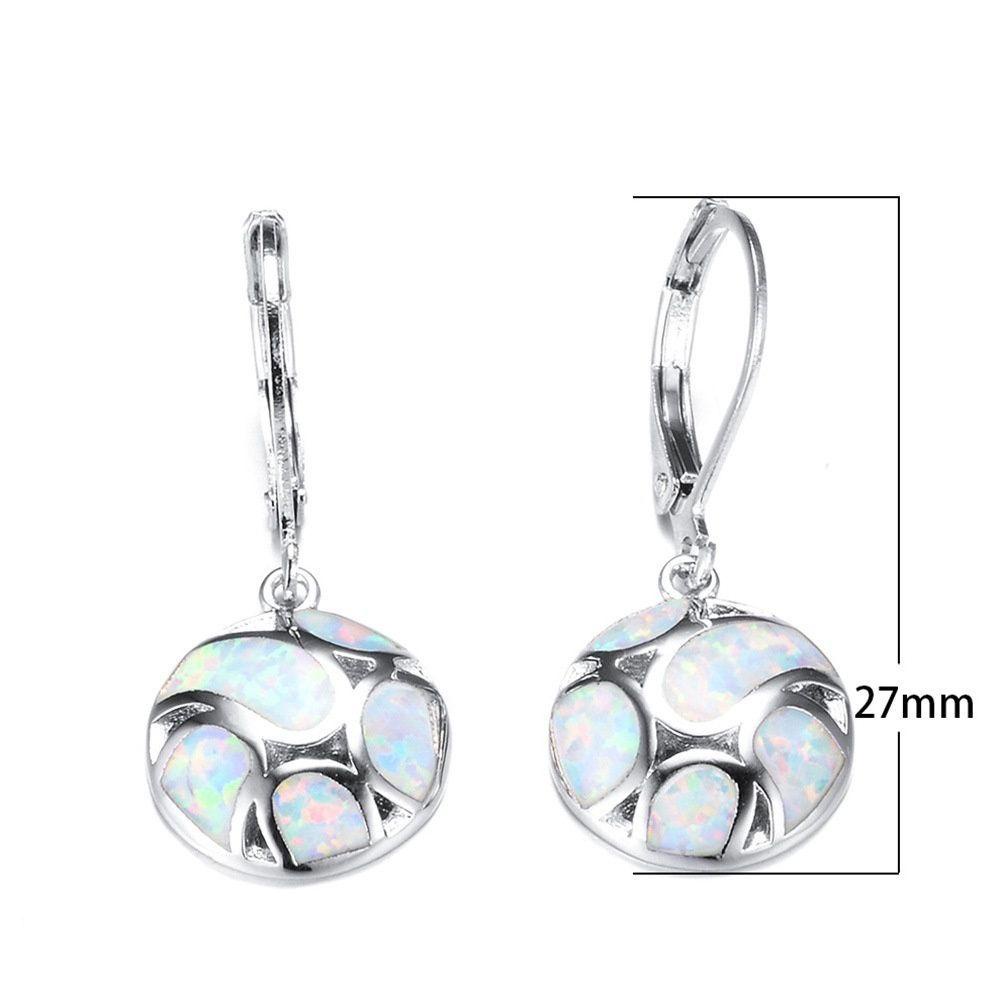 Solighter Wanita Anting Panjang Bulat Geometris Imitasi Api Opal Pendant Earrings Hoop Earrings