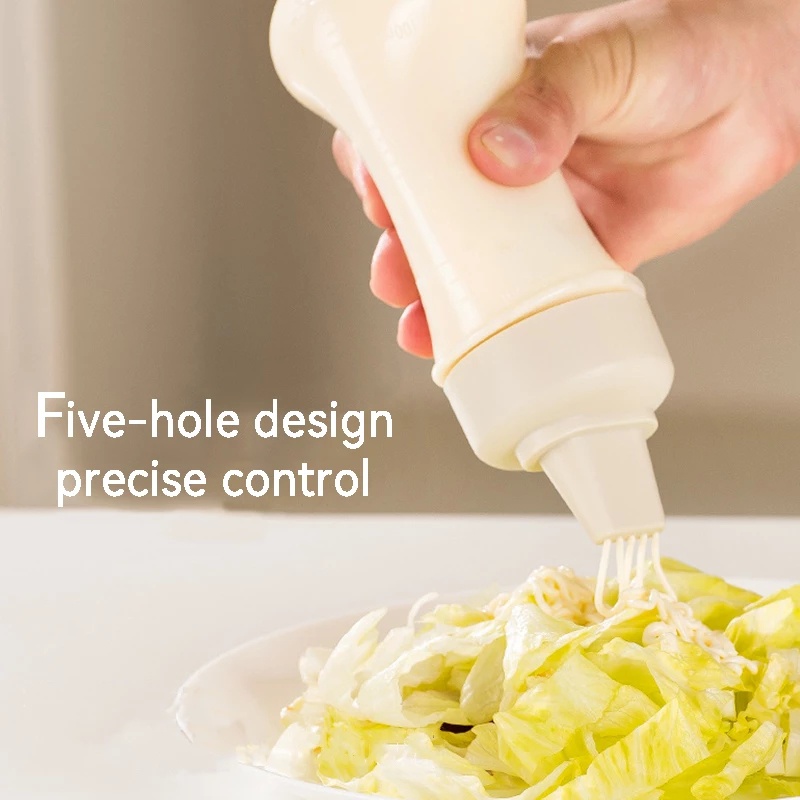 [350ml Portable Squeeze Sauce Bottle with Lid] [5 Hole Spice Dispenser with Scale] [Cooking Oil &amp; Honey &amp; Ketchup Dispensing Bottle] [Squeeze Bottle]
