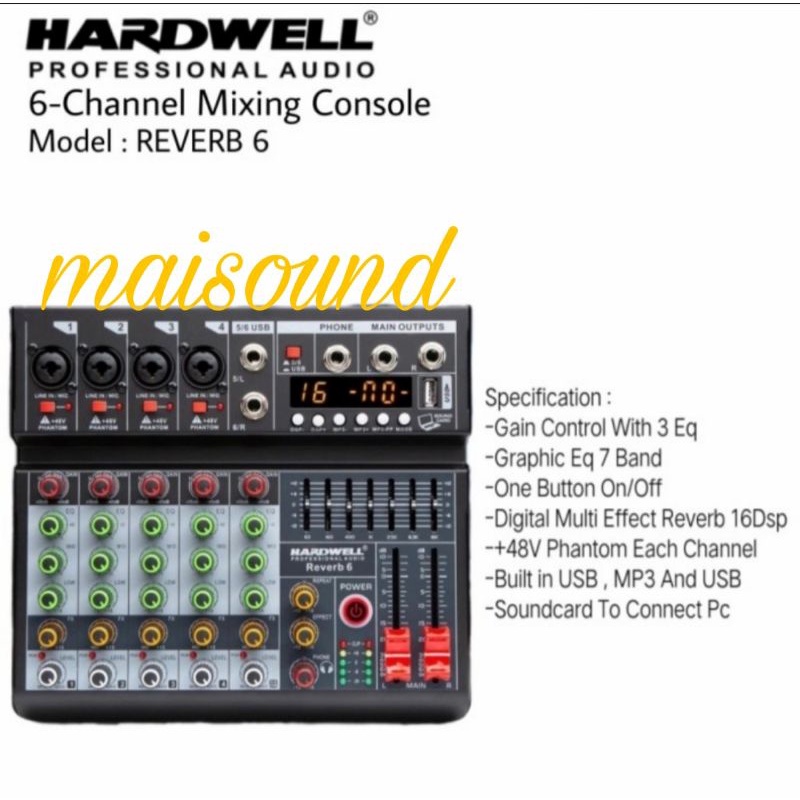 MIXER AUDIO HARDWELL REVERB 6  CHANNEL ORIGINAL HARDWELL REVERB6 ORI