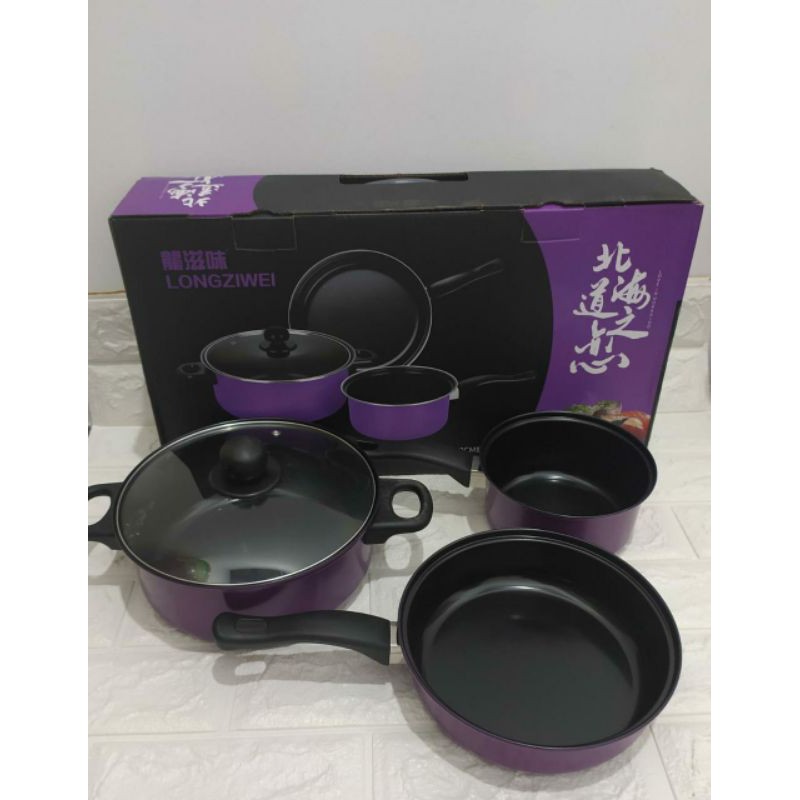 Panci Set Pot 4pcs/Cookware Set Teflon Wajan Penggorengan - Ungu M14