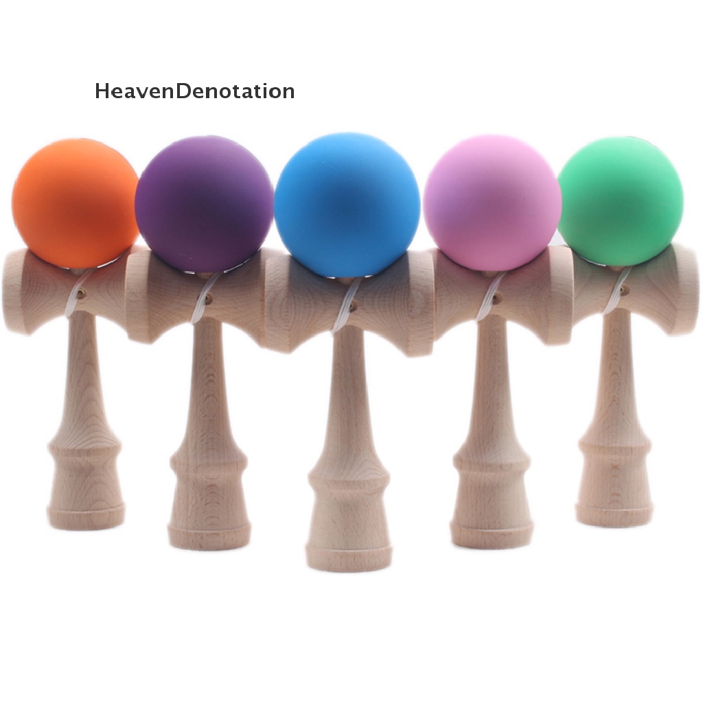 (Heavendenotation) 1pc Kendama Mainan Tradisional Jepang Bola Karet Bahan Kayu