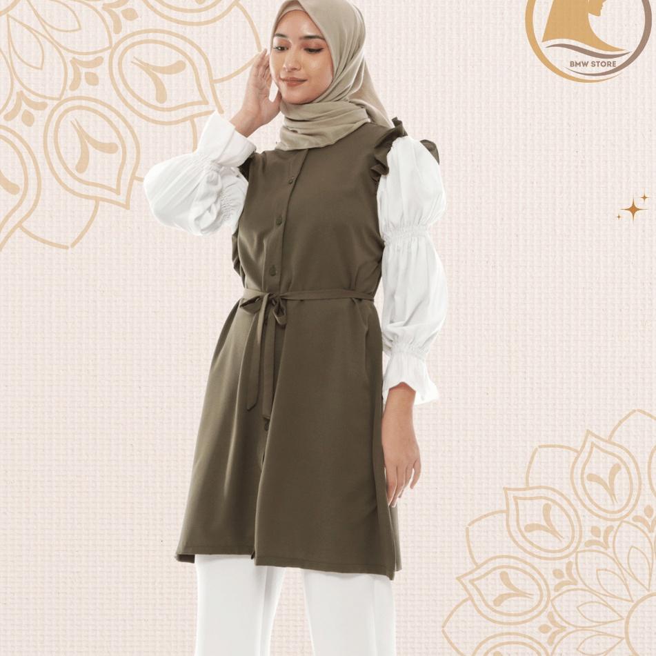 Setelan Baju Atasan Aurora Tunik Fashion Muslim OOTD Wanita Dewasa Warna Hijau Motif Polos Import Bu