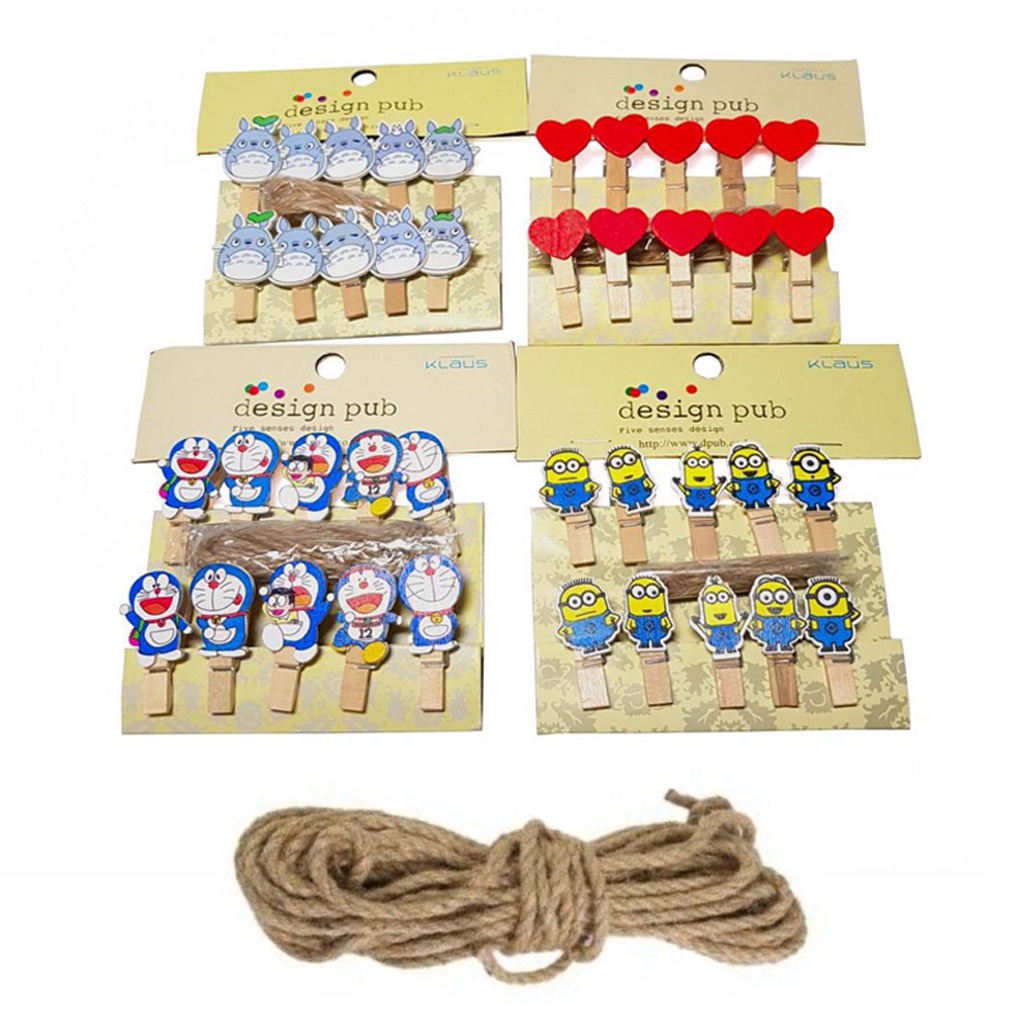 BRGUNIK 10pcs Wooden Clip/Jepit Kayu Karakter /Jepitan Foto Karakter Free TALI rami 1.5m R070