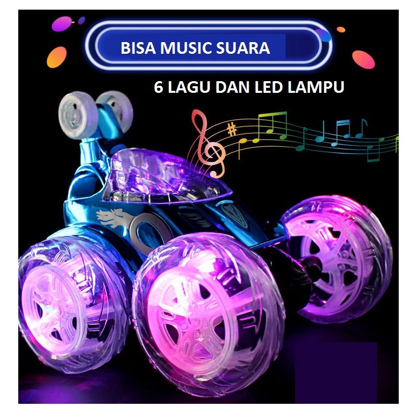 Mainan Anak Mobil charge usb Remote Control Stunt Car jungkir Balik + ADA LAGU musik toys Putar 360