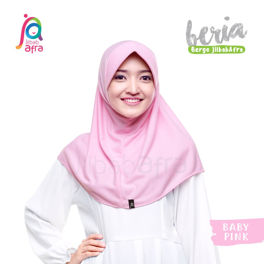 Jilbab Beria Baby Pink - Bergo Jilbab Afra - Hijab Instan Bahan Kaos, Adem &amp; Lembut