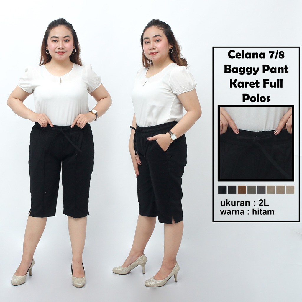 Putri Nasya - Celana Big Size Pendek 7/8 Ukuran 8L,6L,5L,4L,2L,XL, All Size Warna Cream Moca Hitam Abu Tua Muda Capucino
